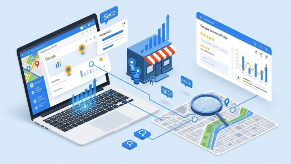 Local SEO and Google Business Profile optimization with business listings, map rankings, and local search performance analytics.