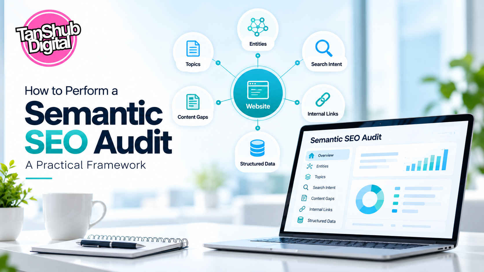 Semantic SEO audit framework covering entities, topics, search intent, content gaps and internal linking.