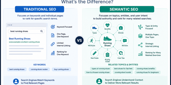 Semantic SEO vs Traditional SEO comparison illustrating the key differences in Semantic SEO Services